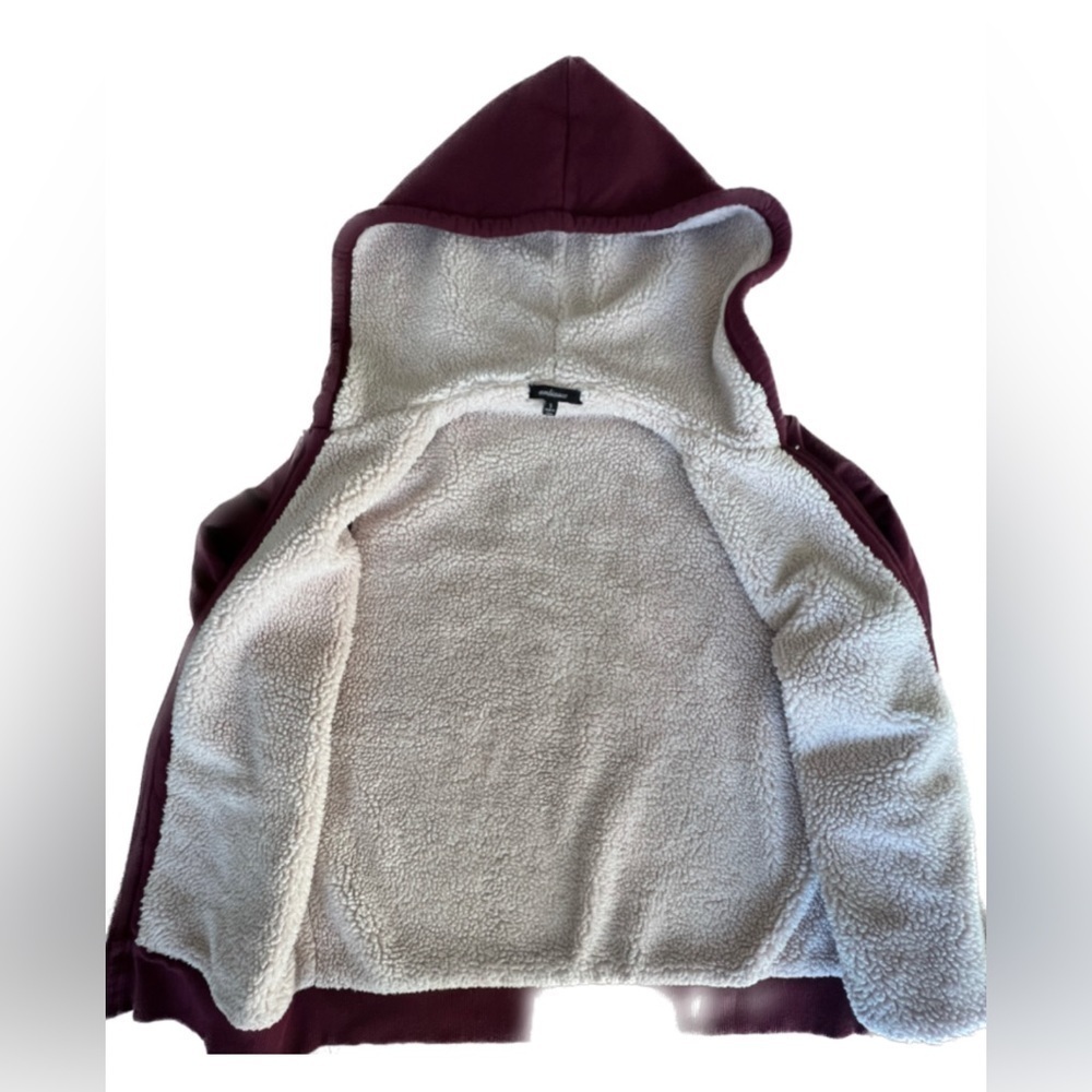 Ambiance Sherpa lined hooded full zip burgundy sweater S - Picture 2 of 10